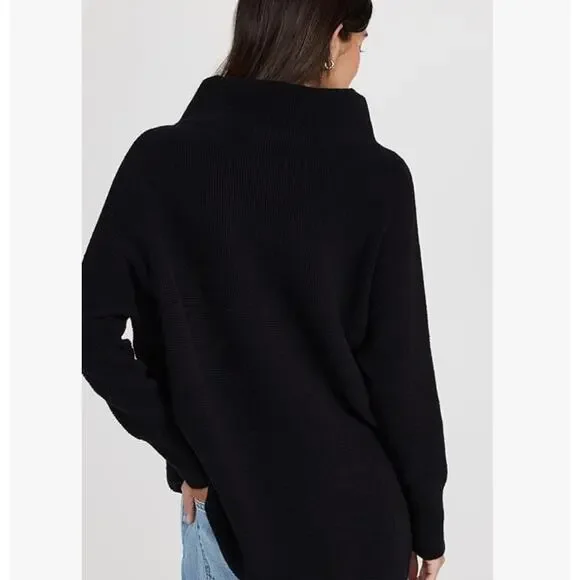 Black Funnel Neck Knit Sweater Small Oversized Minimal - Picture 3 of 6